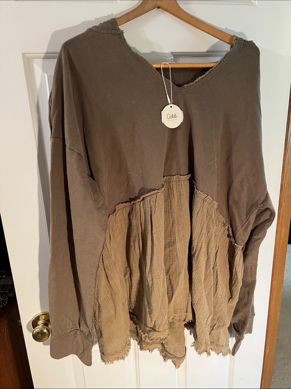 Oversized Brown Layered Pullover Sweatshirt